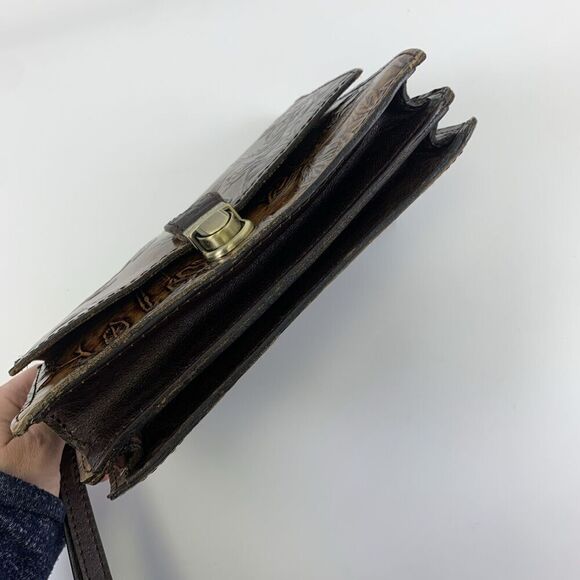 Patricia Nash Lanza Rose Tooled Leather Clutch Wristlet Brown Clasp Flap Small - Picture 7 of 16